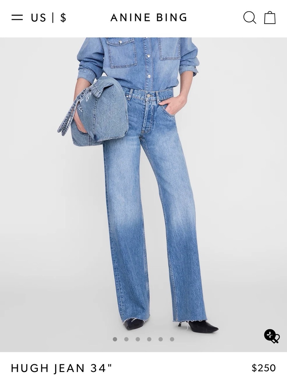 Anine Bing Medium Blue Wide-Leg Denim Jeans - Hugh Jean